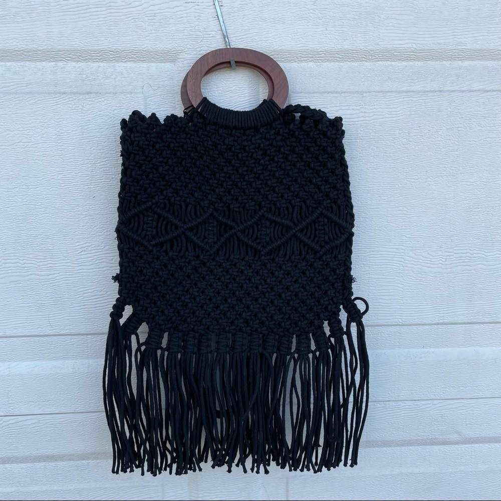 Nwt Danielle Nicole Macram Black Bag Fringe Boho - image 8